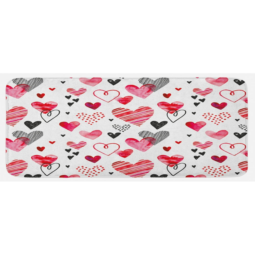 Valentine Kitchen Mat, Different Types of Heart Shapes Romance Love