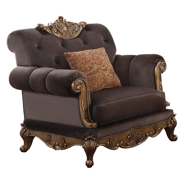 ACME Orianne Chair in Charcoal Fabric and Antique Gold - Walmart.com