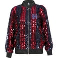 thumbnail image 2 of Women's Cuce  Navy Houston Texans Slim Fit Sequin Striped Full-Zip Bomber Jacket, 2 of 4