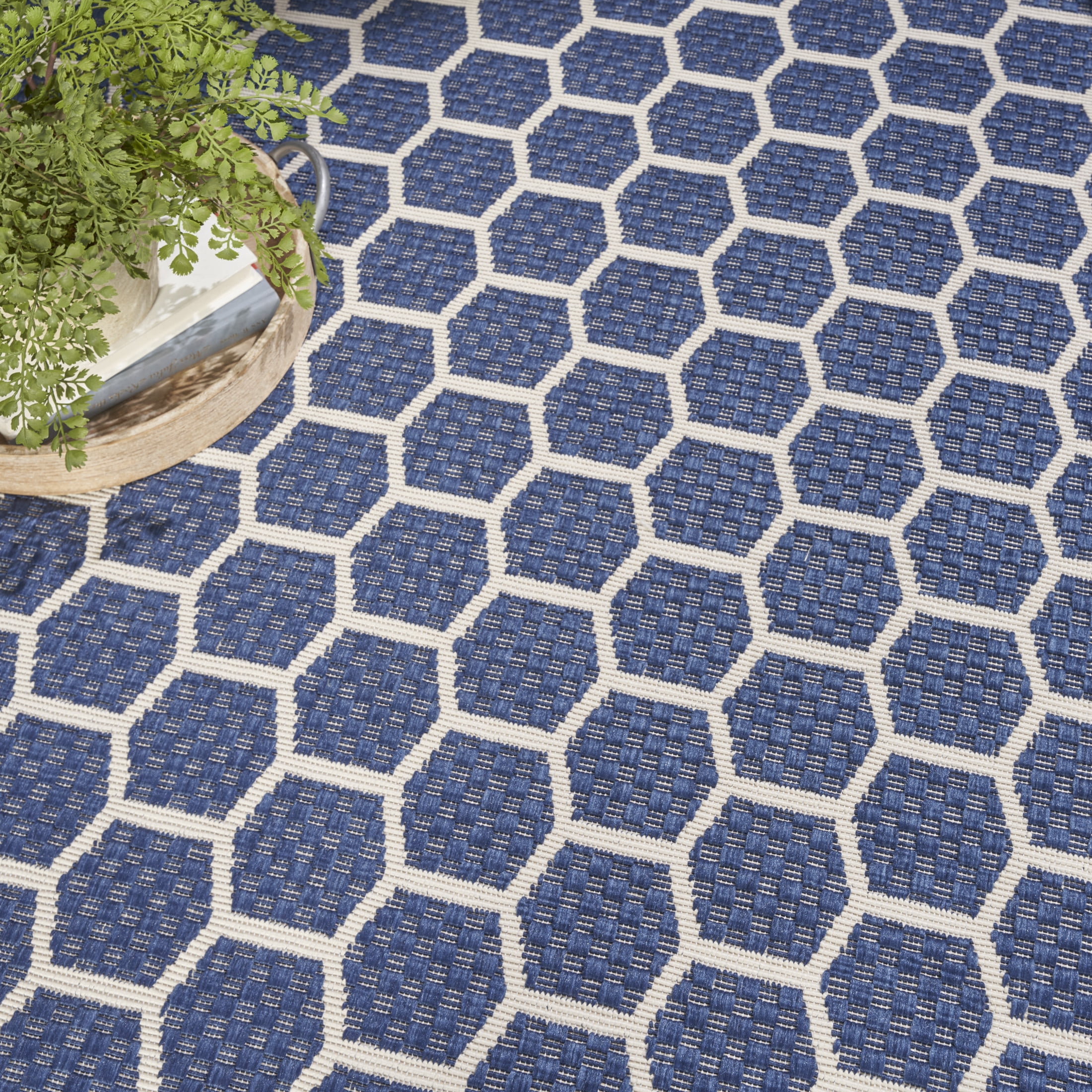 Nourison Twist Reversible 8' x Round Navy Modern Rug