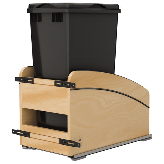 Rev-A-Shelf Craftsman Collection Maple Pullout Waste Container, Soft-Close, 50 qt, Black