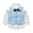 thumbnail image 4 of Baby Boys Formal Suit Toddler Gentleman Suit Dress Slim Fit Shirt+Vest+Pants Outfits Tuxedo 6M - 6 Years,Blue Stripe, 4 of 6