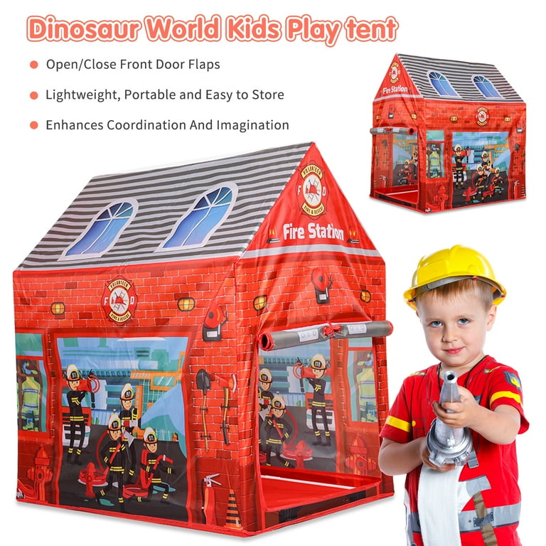SUPER JOY Kids Fire Station Playhouse Indoor Outdoor Toy Pretend Play Tent Birthday Christmas Gift for Kids Boys Girls Toddler