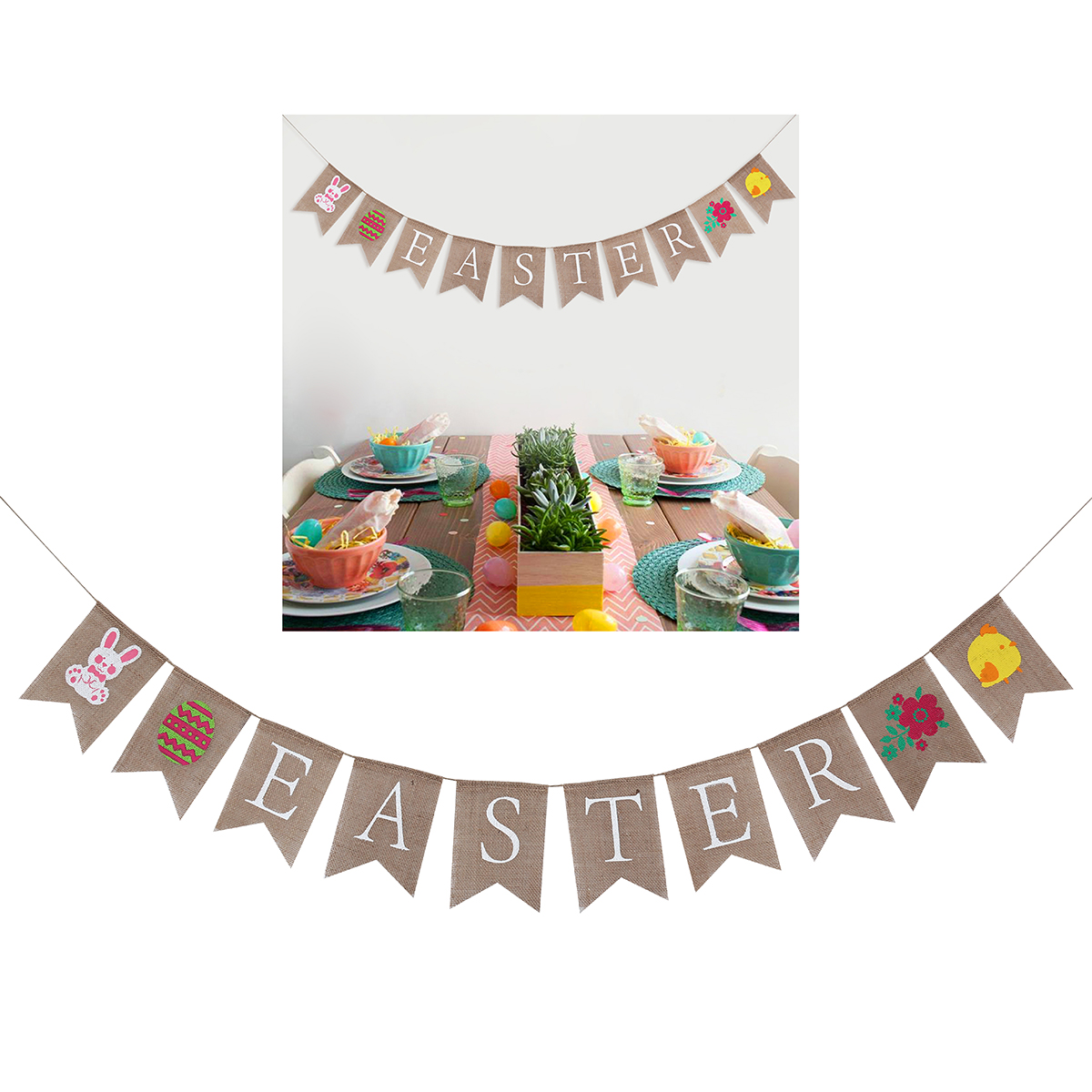 Happy Easter Flowers Burlap Bunting Hessian Banner Garland Party Felt Colorful Happy Easter Flowers Burlap Bunting Hessian Banner Garland Party Felt Colorful