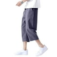 thumbnail image 5 of Garbnen Linen Mens Pants Elastic Waist Drawstring Mens Capris Pants Loose Fit Yoga Summer Wide Leg Trousers Men with Pockets, 5 of 5