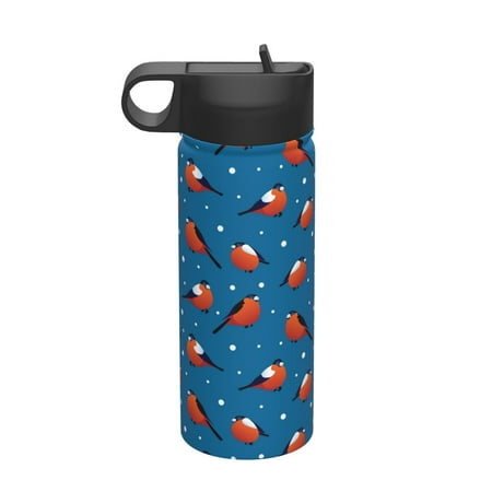

Salouo Bullfinches Pattern 18 oz Water Bottle With Straw Stainless Steel Sports Water Cup Flask Wide Mouth Travel Thermal Mug for Home Office Car