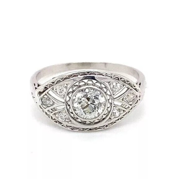 Art Deco Filigree Eye Shape Engagement Ring For Women's Gift 1.9 Ct Diamond 14K White Gold Over