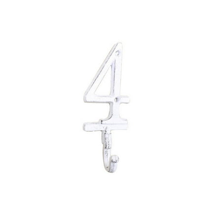 

[Pack Of 2] Whitewashed Cast Iron Number 4 Wall Hook 6