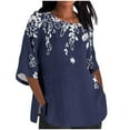 thumbnail image 2 of ALLLIST Spring Tops for Women Blue Elbow-Length Printed Casual Crew Neck Floral T-Shirts Womens Shirts Clearance M, 2 of 4