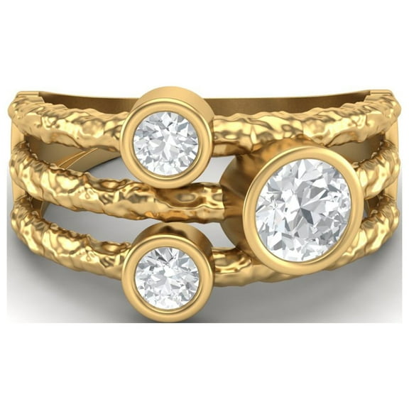 Mooneye 0.70 Ctw Moissanite Diamond 925 Sterling Silver Gold Vermeil Trio Stone Women Gifts Ring