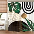 thumbnail image 4 of Abstract Emerald Green Shower Curtain Set 71Wx71H Inches Mid Century Modern Minimalist Tropical Leaves Geometric Contemporary Polyester Waterproof Bathroom Curtain with 12 Hooks, 4 of 6