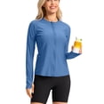 thumbnail image 4 of Feancey Sun Hoodie for Women with Pockets Thumb Hole Long Sleeve Athletic Jackets Slim Fit Quick Dry Hiking Hooded Jacket Summer Workout Tops Blue S, 4 of 9