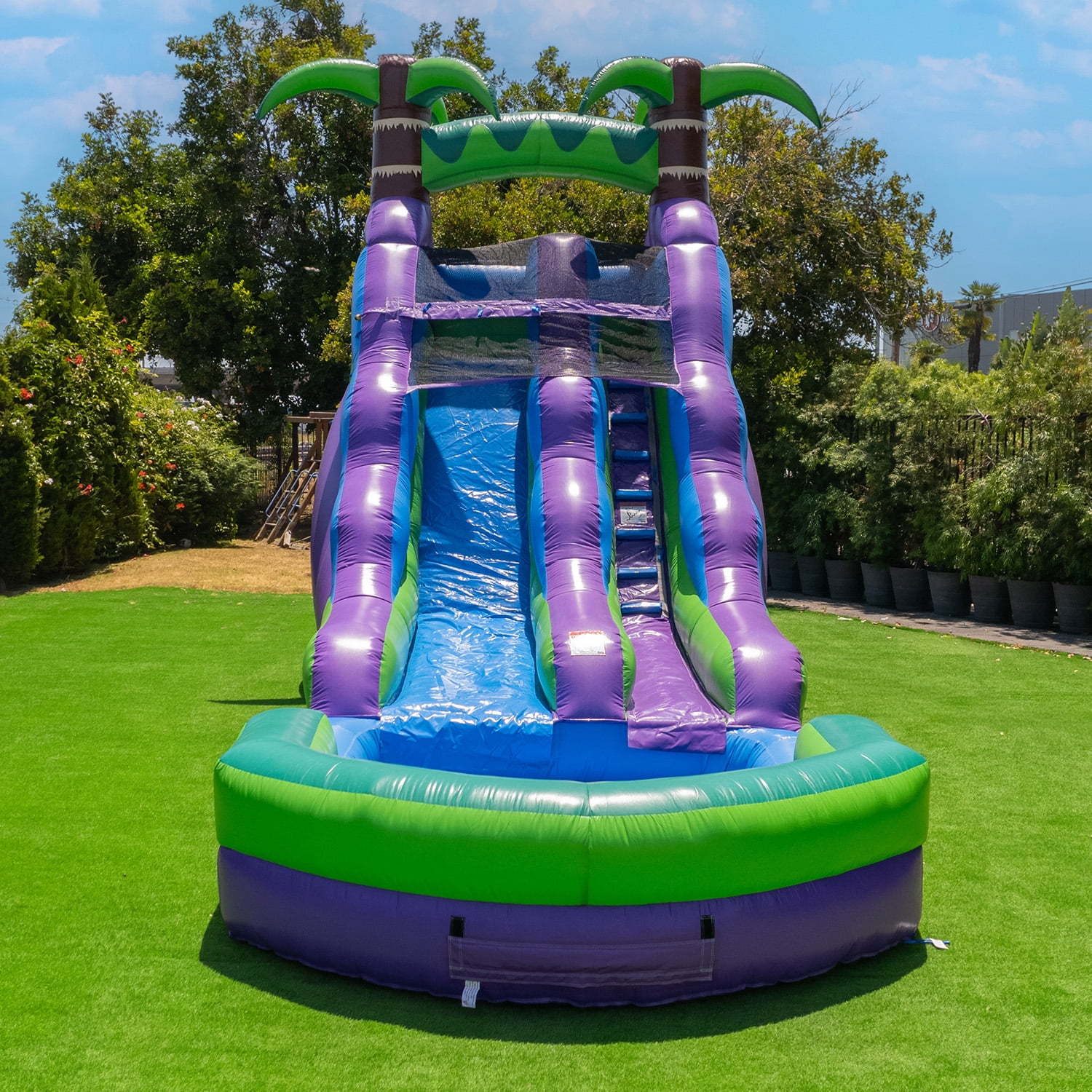 HeroKiddo 16 FT Inflatable Waterslide, Purple Tropical Commercial Grade with Splash Pool for Kids & Adults, Wet/Dry Use