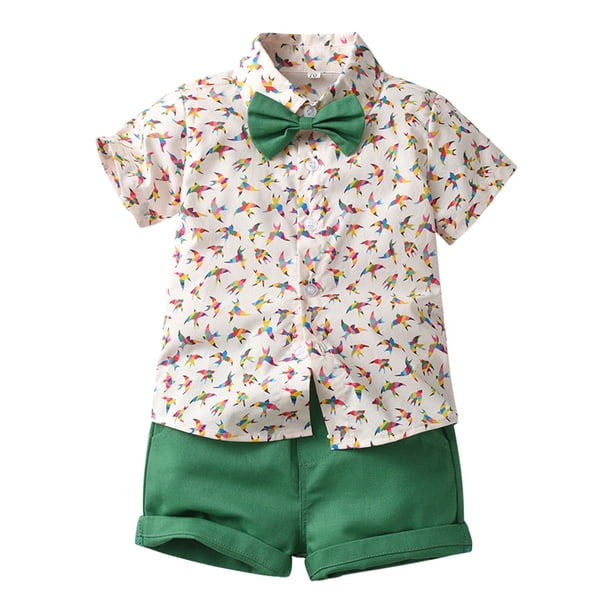 Boys Outfits & Sets Toddler Gentleman Casual Short Sleeve Floral Hawaii Beach Holiday Shirts and Shorts Set for Kids,Size 4-5 Years