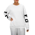 thumbnail image 2 of WEAIXIMIUNG Chandails Camouflage pour Femmes Coupe Ample Décontractée avec Imprimé Lettre Manches Longues Col Rond Chandail, 2 of 5