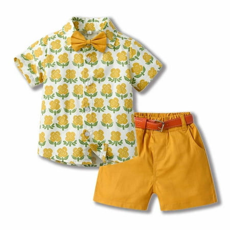 

Summer Savings Clearance! 2023 TUOBARR Set Clothes for Toddler Boys Summer Children s Wear Boy s Short-sleeved Lapel Shirt Shorts Suit With Belt Tie Yellow E 12-18 Months