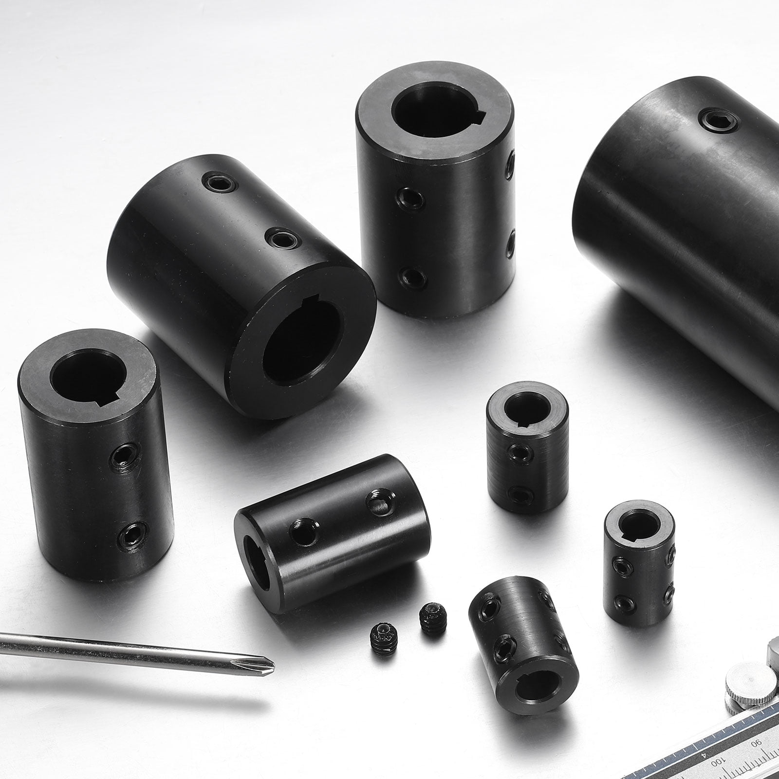Uxcell Shaft Coupling, 7/8" Bore 1-3/4" OD 2" Length Black Oxide Plated Steel Rigid Coupling for 3D Printers Motor Wheel(4 Set Screws)