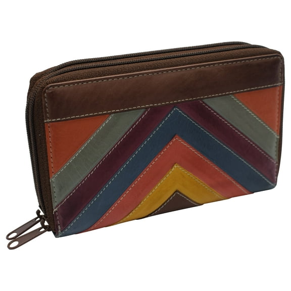 Women's RFID Blocking Double Zipper Smartphone Leather Wallet with Removable Checkbook Holder