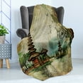 thumbnail image 4 of Gouache Soft Flannel Fleece Throw Blanket, Balinese Architecture Far Eastern History Nature Painting, Cozy Plush for Indoor and Outdoor Use, 50" x 60", Dusk Pale Khaki, by Ambesonne, 4 of 5
