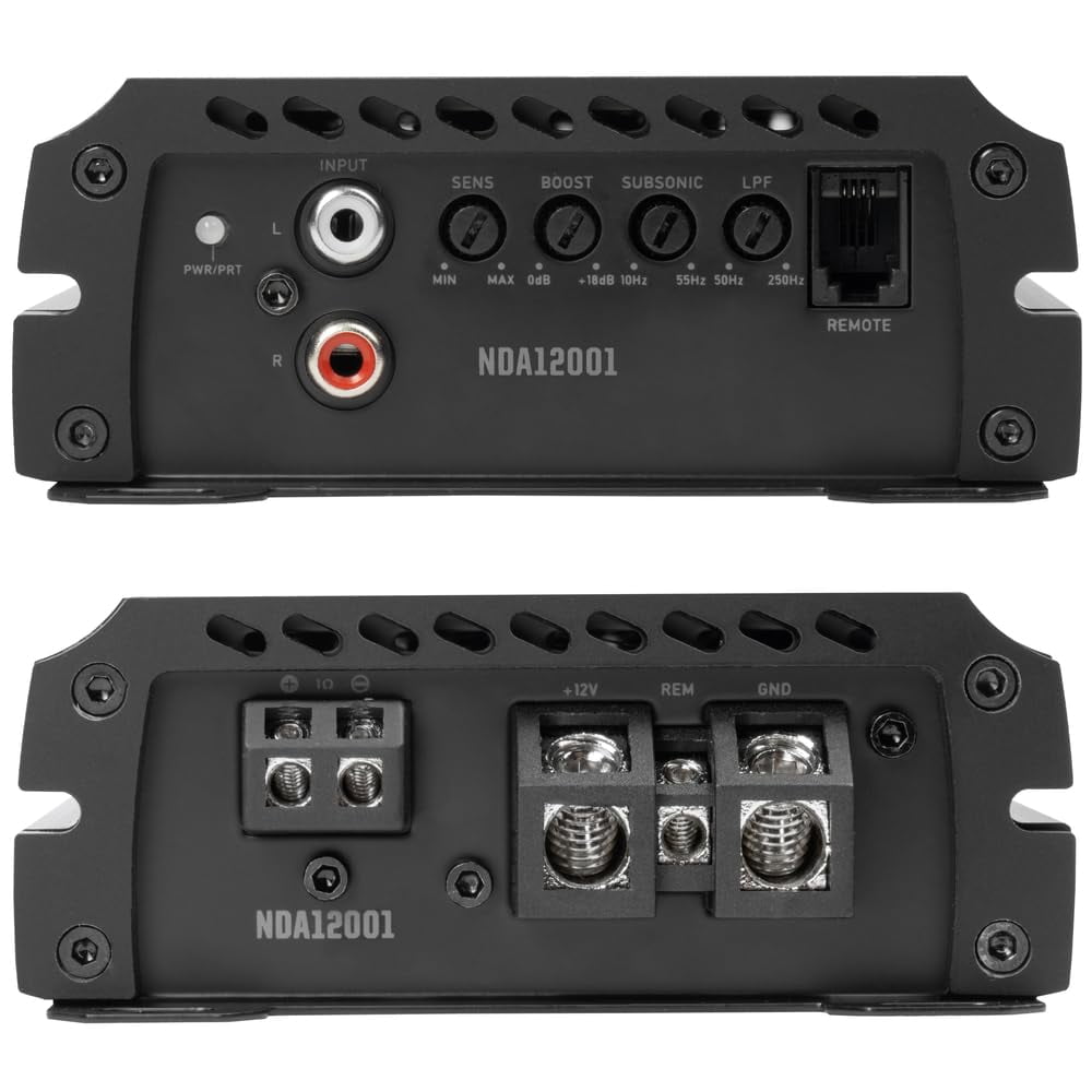 NVX NDA12001 Monoblock Car Amplifier 2400W Peak N-Series Class-D 1-Ohm Stable w/ Remote Bass Knob