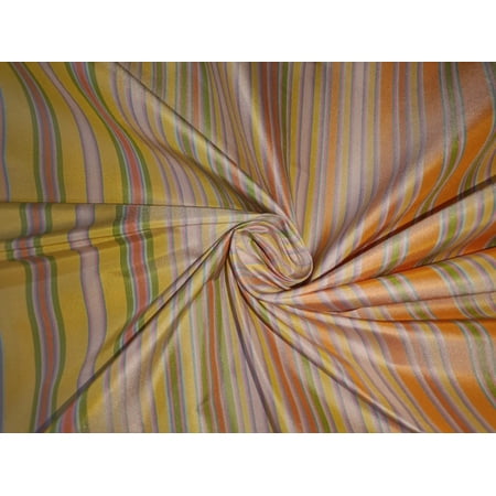 100%Silk Taffeta Fabric Butter Cream, Light neon Orange Neon Green Stripes 54"wide TAF#S101