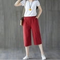 thumbnail image 5 of Outfmvch Cropped Linen Pants Women Boho Pants for Women 2026 Cropped Lounge Trousers Capri Pants with Lace Side Wide Leg Crop Pants Drawstring Elastic Waist Cotton Linen Pants Gauze Pants Red M-3XL, 5 of 7