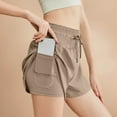 thumbnail image 4 of USSUMA Workout Shorts Women Solid Color Pull-on Loose BreAthable Quick Dry Elastic Skinny Split Hem Gym Shorts Casual with Pocket Sports BreAthable Shrots Fitness Running Slim Fit Shorts Khaki Xl, 4 of 6