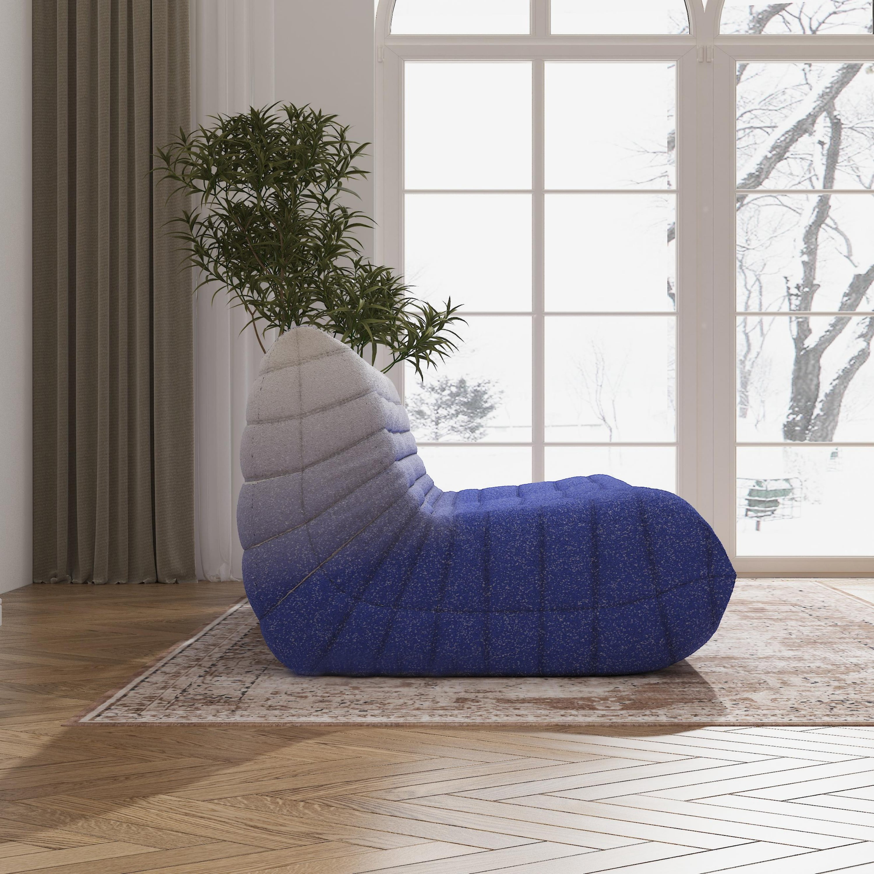 WHGBJA 3 Seaters Oversize Bean Bag Chair,Lazy Floor Togo Sofa Lounger,High-Density Sponges Filling Sofa Comfy Chairs for Adults,Fireside Chair Furniture Gift for Living Room Bedroom, White+Blue