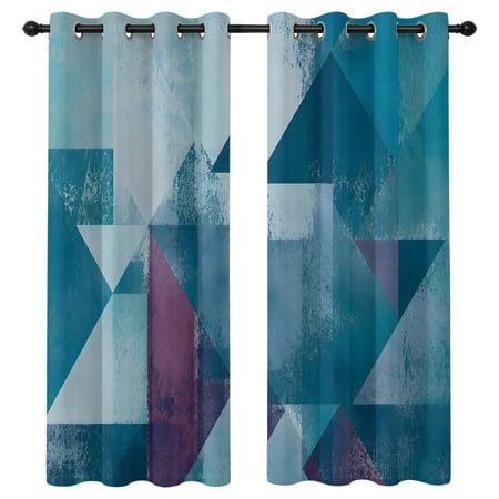 Angled Block Blackout Curtains 63 Inches Long Abstract Minimalist Geometric Teal Gray Red Textured Thermal Insulated Room Darkening Drapes with Grommets for Living Room 52 W x 63 L 2 Panels