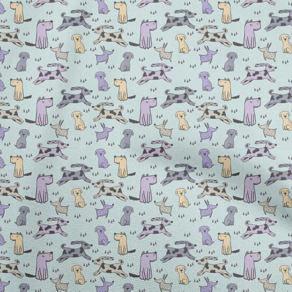 oneOone Polyester Spandex Turquoise Green Fabric Floral & Puppies Fabric For Sewing Printed Craft Fabric By The Yard 56 Inch Wide