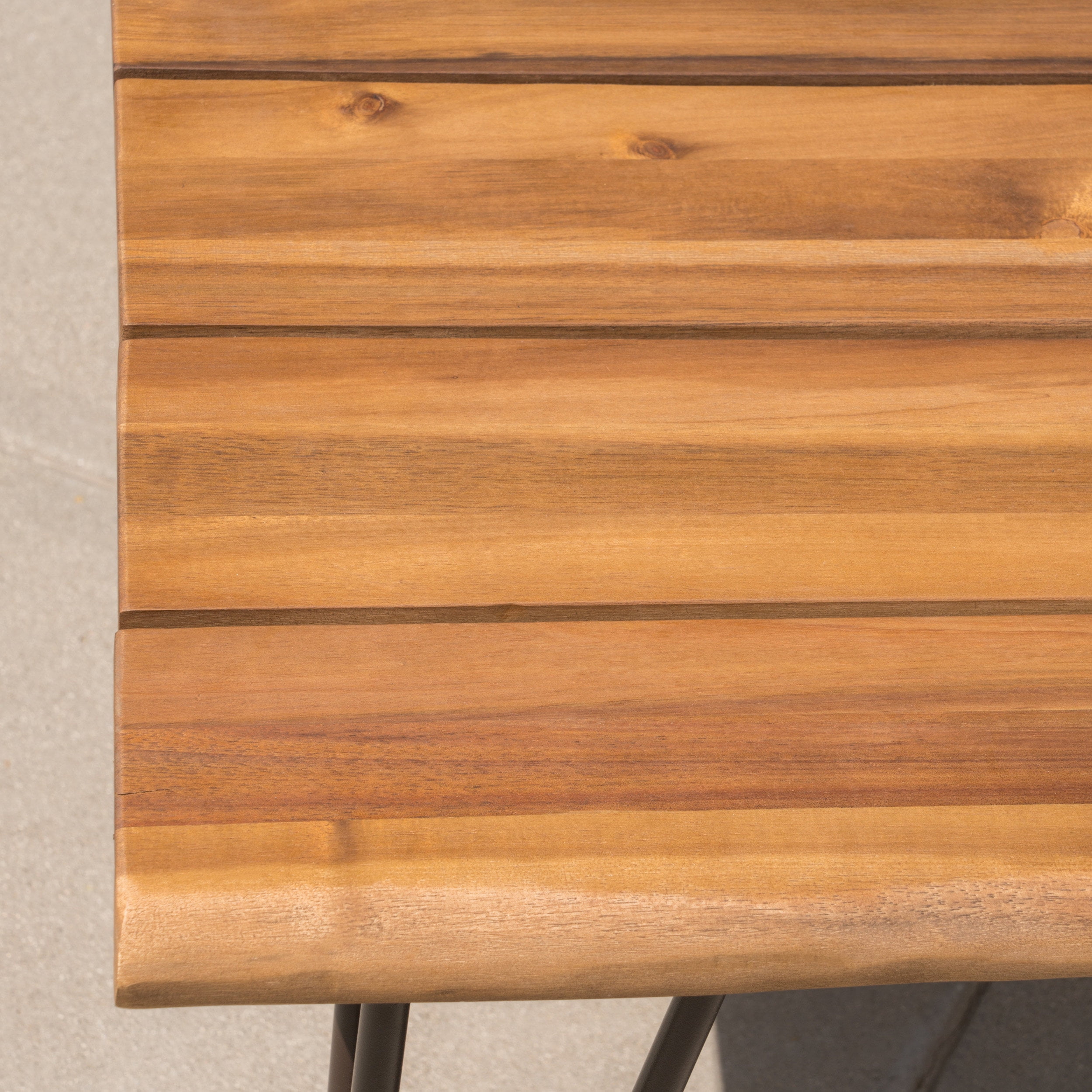 Outdoor Industrial Style Coffee Table, Wood and Metal Combined Leisure Table for Patio Garden, Teak and Black
