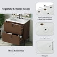 thumbnail image 6 of 30" Fluted Design Modern Freestanding Vanity Cabinet, Modern Bathroom Cabinet with Soft Close Drawers, Freestanding Vanity with Ceramic Sink for Bathroom, Dark Brown, 6 of 7