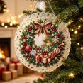 thumbnail image 3 of Christmas Wreath Diamond Art Kit, Pearl Diamond Painting DIY Window Pendant Ornament, 7.9 in Green, 3 of 5