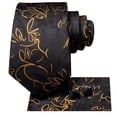 thumbnail image 4 of Hi-Tie Mens Black Gold Tie and Handkerchief Set Silk Floral Necktie Pocket Square Cuff-links Sets Wedding Business Holiday, 4 of 7