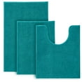 thumbnail image 2 of Selbst 3 Pieces Bathroom Rugs Set, Non-Slip Chenille Bath Rug, Ultra Soft and Super Absorbent Bath Mat for Bathroom, Toilet and Tub, Teal, 2 of 7