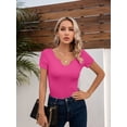 thumbnail image 4 of Women Ribbed Short Sleeve Shirts Scoop Neck Slim Fitted Basic Tees Tops Summer Trendy, 4 of 8