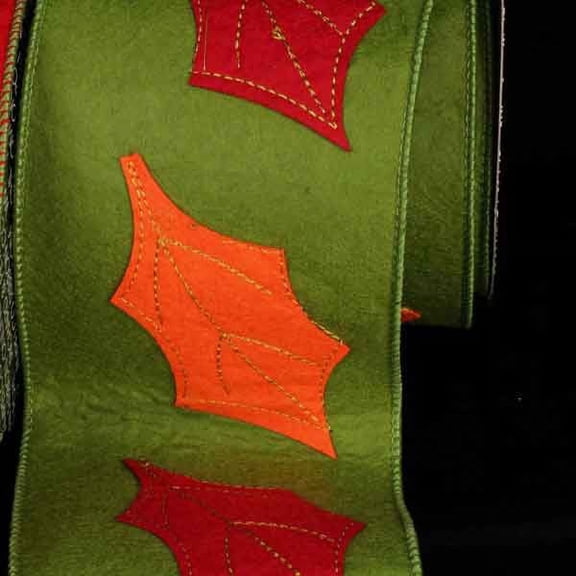 The Ribbon People Green and Red Autumn Leaves Stitched Wired Craft Ribbon 4" x 5.5 Yards