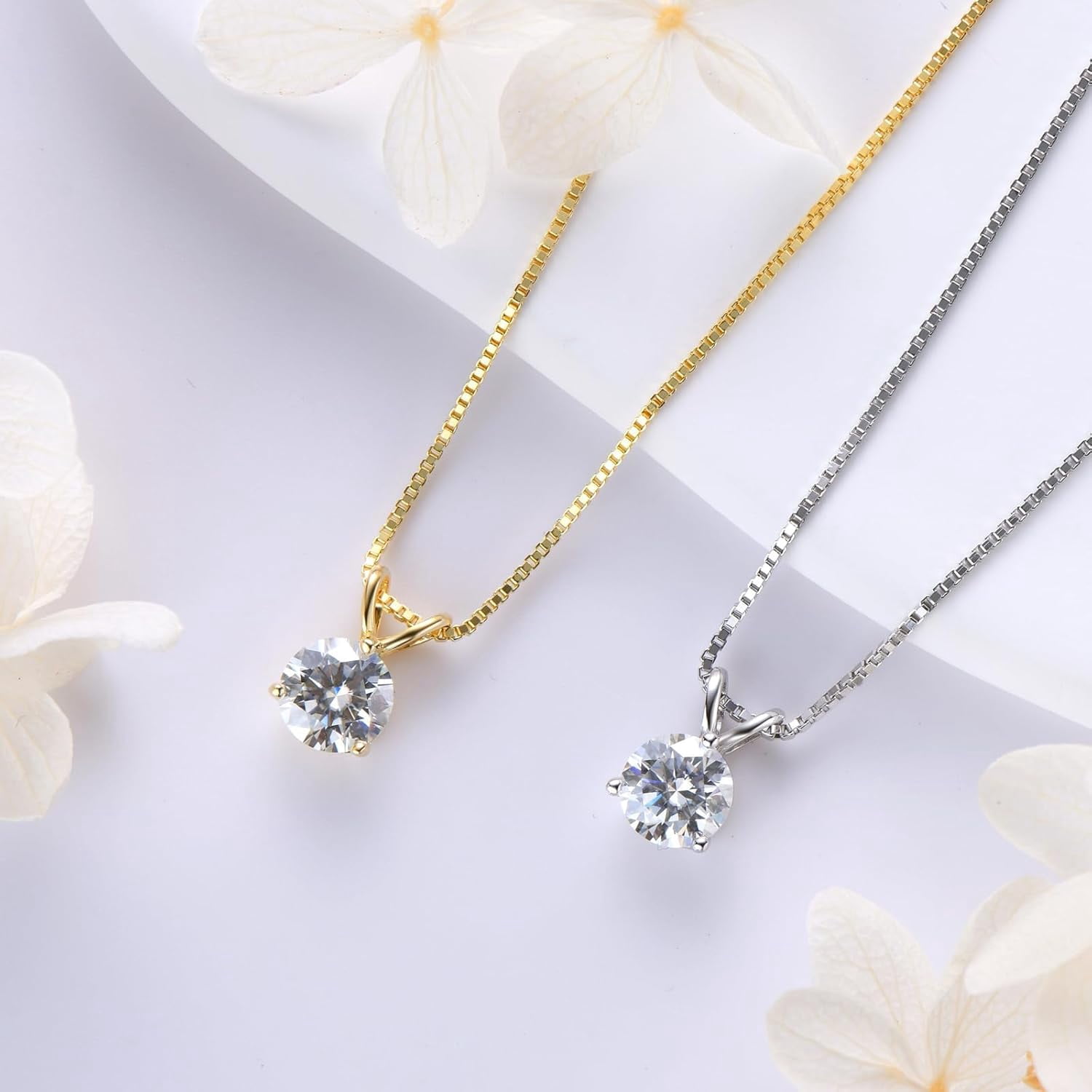 Leander 1-3 CT Moissanite Necklace for Women, Solitaire Lab Imitation Diamond Pendant, 18K White Gold Plated D Color Round Cut 925 Sterling Silver Necklace, GRA Certified, 18+2 inch Box Chain