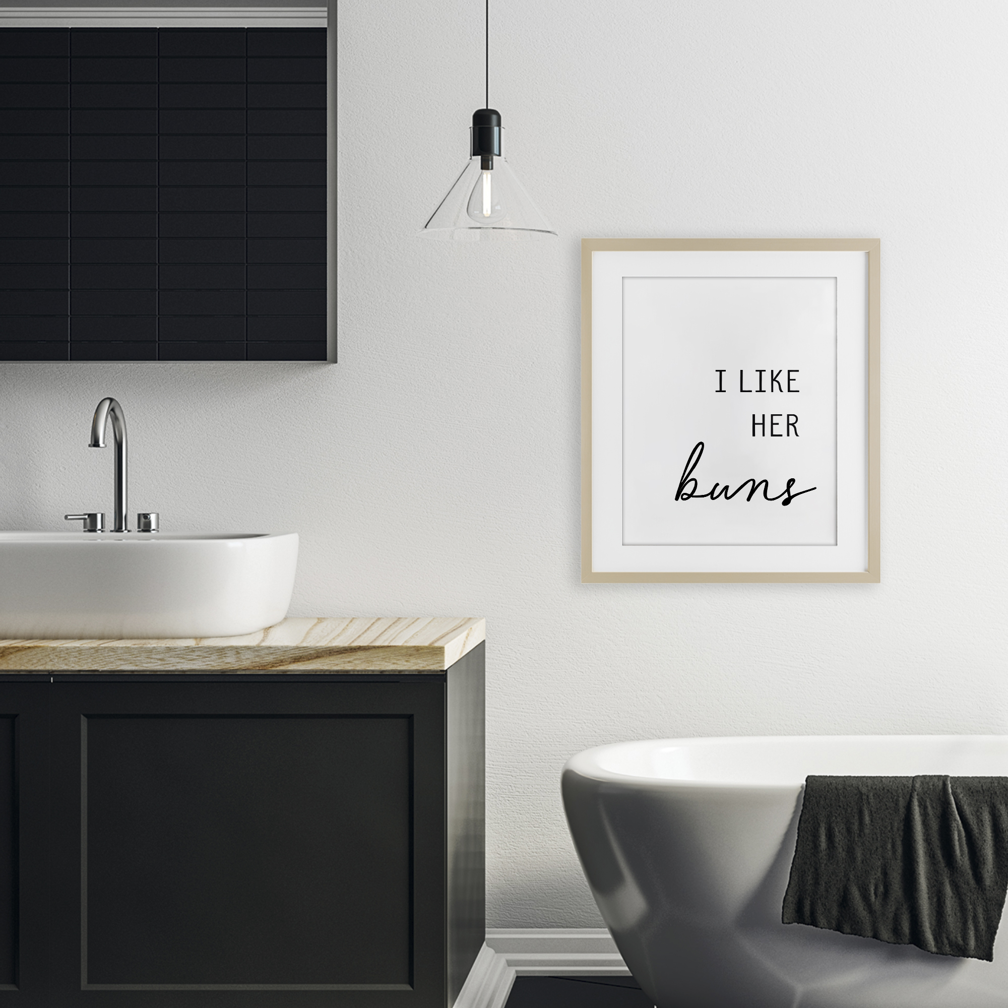 Like Her Buns Birch Framed Print Under Glass, design by Lettered and Lined