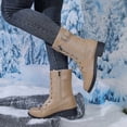 thumbnail image 2 of hopeusnice Lace Up Buckle Decor Side Zipper Boot Block Heel Street Style Boot Khaki 39, 2 of 7