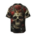 thumbnail image 5 of Uemuo Classical Rose Crown Skull Pattern Cotton Linen Short Sleeve Shirts,Casual Lightweight Button Down Shirts,Vacation Beach Summer Tops-Large, 5 of 7
