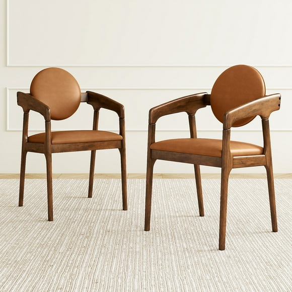 Gymax Wooden Dining Chair Set of 2 w/Rubber Wood Frame Padded Seat & Back Armrests