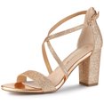 thumbnail image 1 of Sandalias De Tacón Cuadrado Correa Cruzada Con Purpurina Para Mujeres Oro Rosa 41, 1 of 7