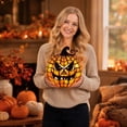 thumbnail image 3 of Vintage Halloween Pumpkin Lamp Decor, Classic Jack-o-Lantern Stained Glass Pumpkin Lamp, Soft Warm LED Ornament Light for Indoor Mantel Autumn Home Decor M C-1PC, 3 of 7