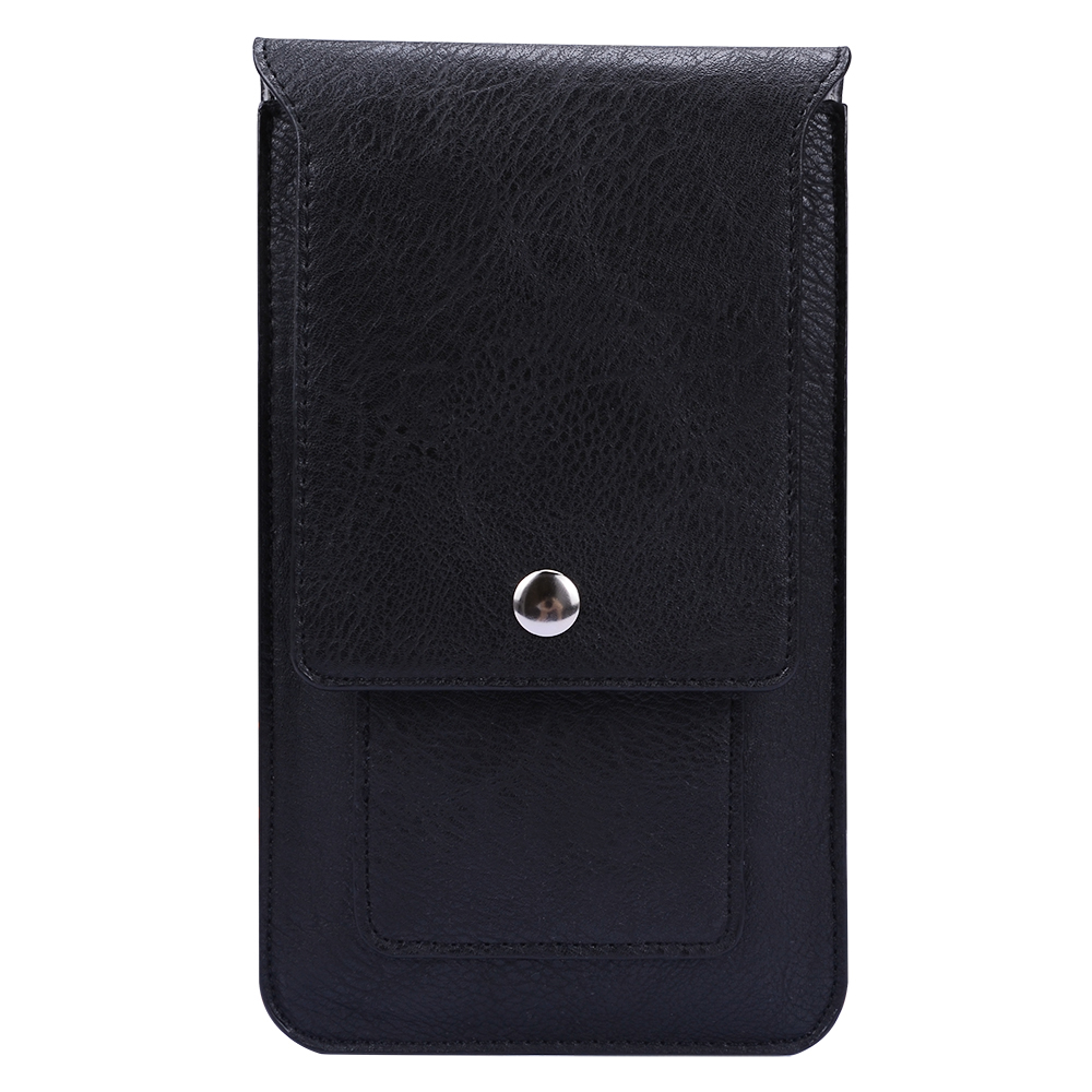 2-PACK: Professional Vegan Leather Vertical Smartphone Holster Wallet (Black/Brown) with Belt Loop, Carabiner, Card Slots - fits Smartphones up to 6.5-inch iPhone XR/XS Max/XS Galaxy S10+/S9 Note 9/8