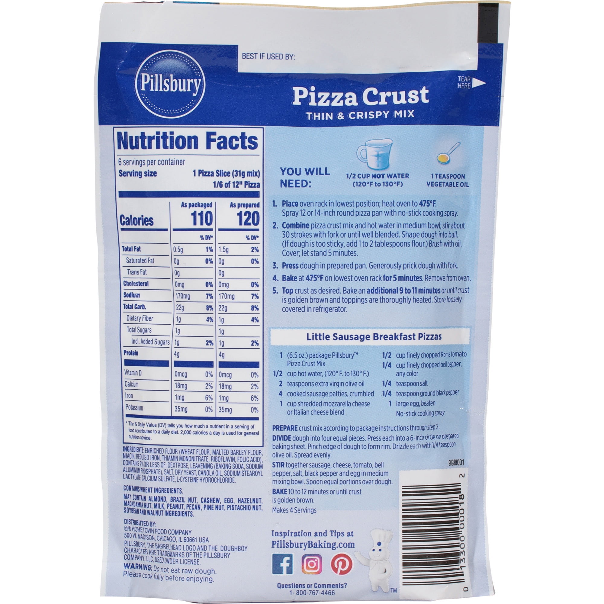 (12 pack) Pillsbury Thin and Crispy Pizza Crust Mix, 6.5 oz Pouch