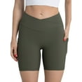 thumbnail image 3 of WLJ Women Cross-Over Butt Lift Ribbed Tummy Control High Waist Yoga Shorts, 3 of 6