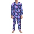 thumbnail image 3 of Susaid White Skull Flower Print Men's Long Sleeve Pajama Set, Two-Piece Button-Down Loungewear PJs Set, Comfortable Sleepwear for Relaxation-Medium, 3 of 7