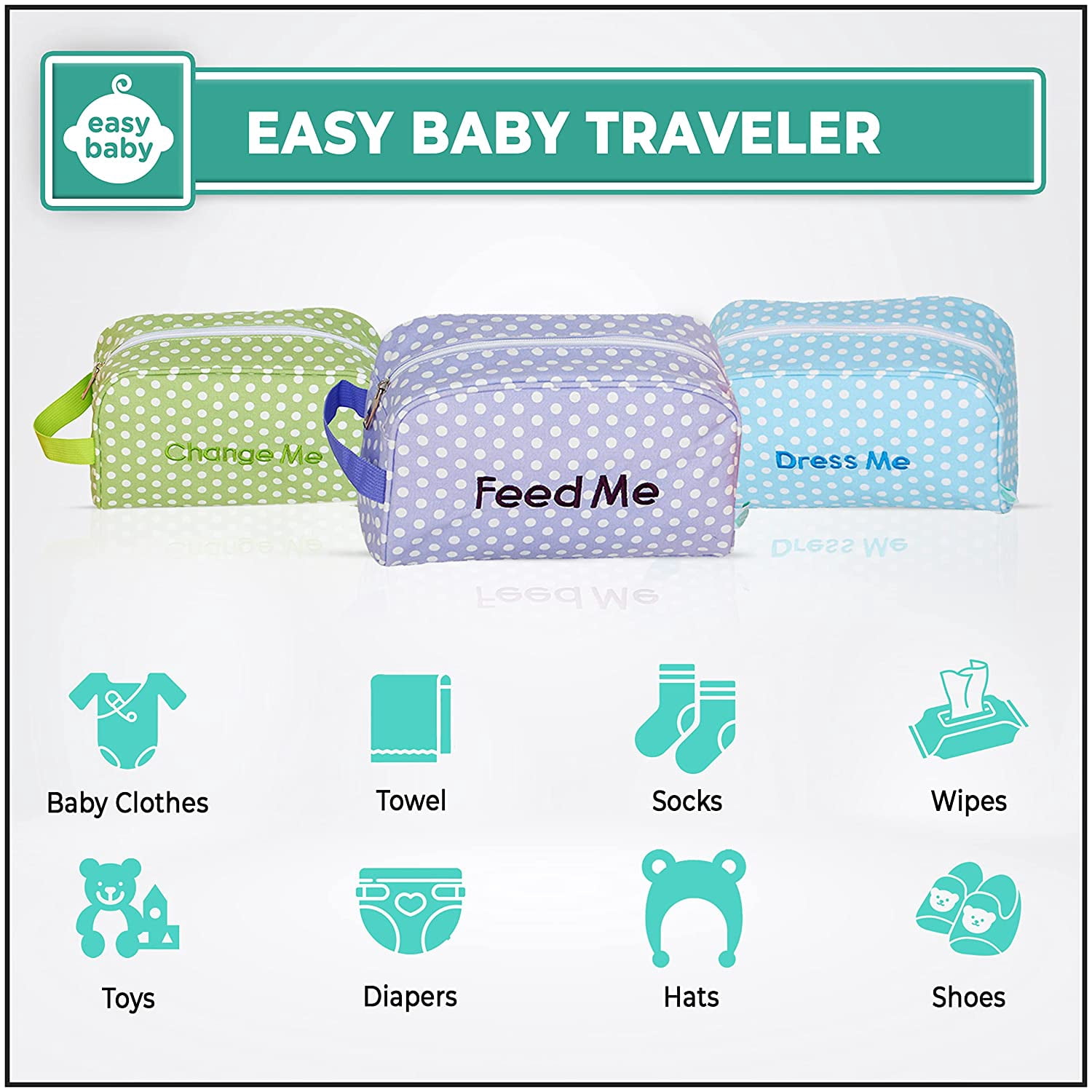 Easy Baby Travelers Diaper Bag Packing Organizers, Cubes & Folders for Baby Items, 8 Pack, Laguna Multicolor