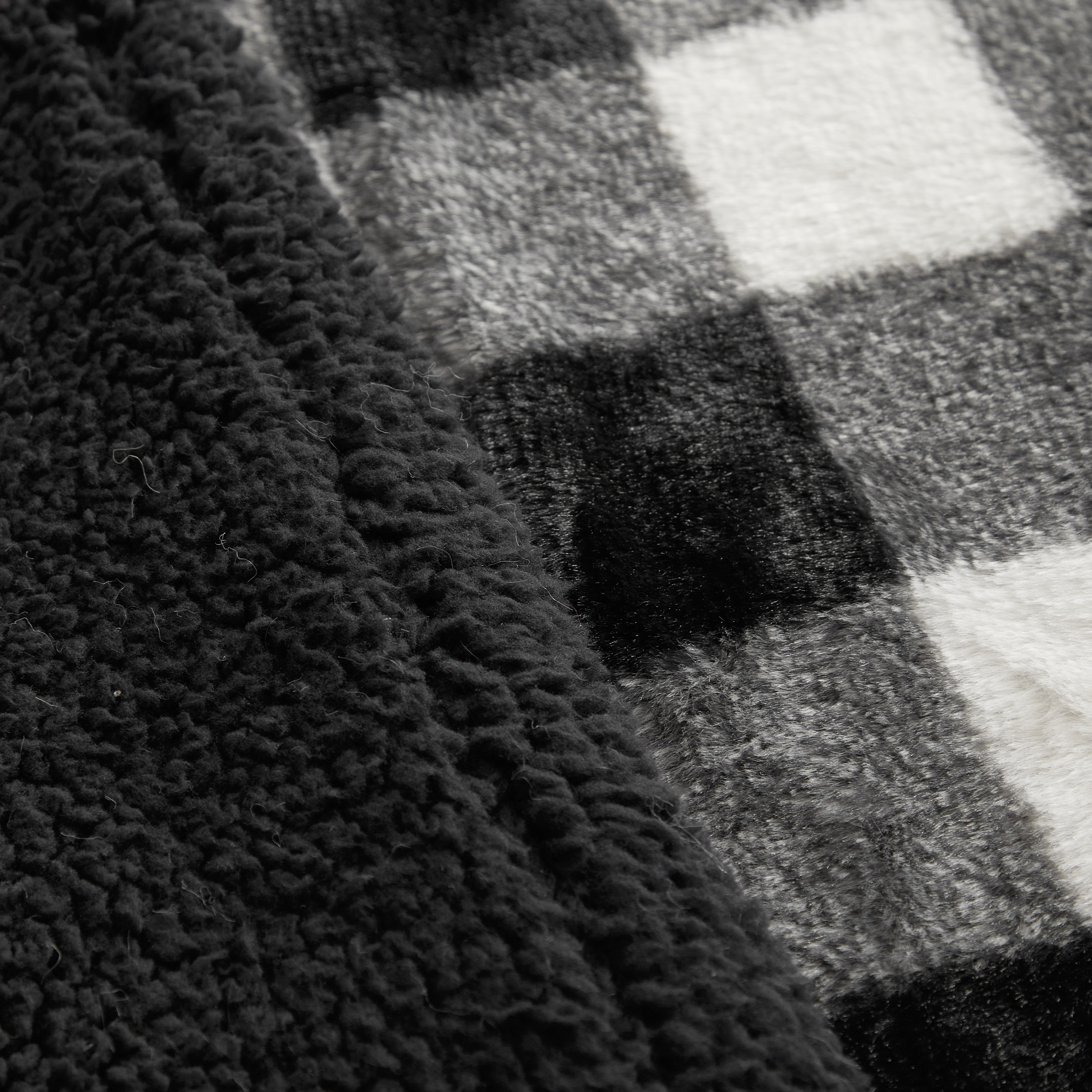 Dearfoams Reverse Sherpa Throw Blanket, Black-White Buffalo Plaid, Standard Throw
